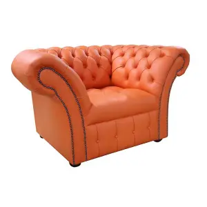 Chesterfield Club Chair Buttoned Seat Flamenco Orange Leather In Balmoral Style