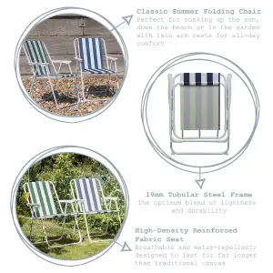 Harbour Housewares - Folding Metal Beach Chairs - Blue/Green Stripe - Pack of 2