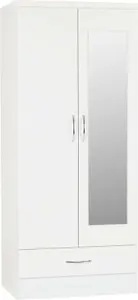 Nevada Mirrored 2 Door 1 Drawer Wardrobe White Gloss