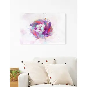 Boho Feather Nest Animals - Painting White Framed / 30.48cm H x 43.18cm W x 1.27cm D