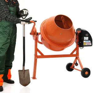 220W 230V Cement Mixer 63 L Electric Portable Concrete Mixer with Wheels HCM225,Orange