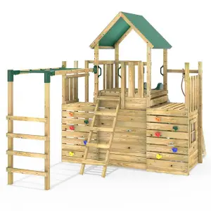 Rebo Modular Wooden Climbing Frame Playset - M21 Ramp, Den & Monkey Bars