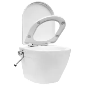 Berkfield Wall Hung Rimless Toilet with Bidet Function Ceramic White