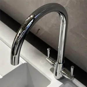 Liquida LU407CH Swivel Spout Swan Neck Twin Lever Chrome Kitchen Mixer Tap