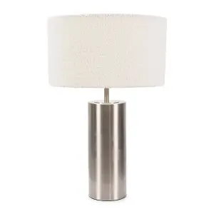 ValueLights Lexy Brushed Chrome Touch Table Lamp with Cream Boucle Shade