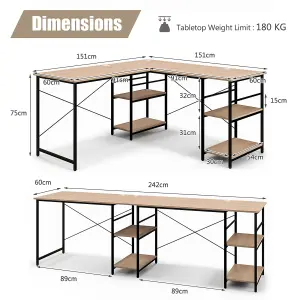 Costway L-Shaped Corner Computer Desk Study Writing Desk Workstation with Storage Shelf