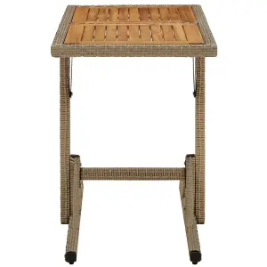 Berkfield Garden Table Beige Solid Wood Acacia and Poly Rattan