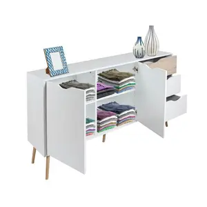 Brooke-Love Sideboard With Two Doors And Three Drawers, Measurements 147 X 81 X 39 Cm White/Oak