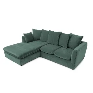 Lucas Water Repellent Velvet Chenille Left Facing Corner Sofa in Jungle Green