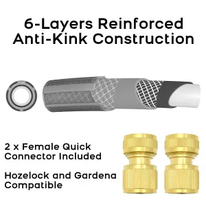 Garden Hose Pipe, Outdoor Tap to Reel Connection Set with 2 Brass Quick Connectors, 6 Layers, Non-Toxic 1/2" Hose (5 m / 16.40 ft)