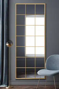 MirrorOutlet Fenestra - Gold Modern Window Leaner / Wall Mirror 79" X 31" (200CM X 80CM)