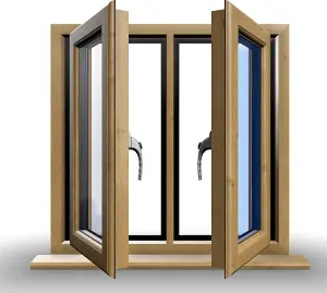 1245mm (W) x 1145mm (H) Wooden Stormproof Window - 2 Opening Windows (Left & Right) - Toughened Safety Glass