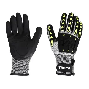 Timco - Impact Cut Glove - Sandy Nitrile Coated HPPE Fibre and Glass Fibre Gloves with TPR Pads (Size Medium - 1 Each)