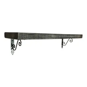 Solid Wood Handmade Rustical Shelf Monochrome 145mm 6 inch with Silver Metal Bracket WOZ Length of 20cm