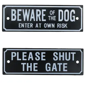 Two Garden Gate Signs - 'Beware of Dog' & 'Shut the Gate' Dog Warning SIgn