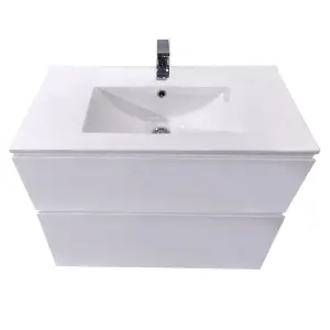 Rinse Bathrooms 800mm Bathroom Wall Hung Vanity Unit 2 Soft Close Drawers Basin Cabinet Storage Gloss White