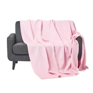 Homescapes Organic Cotton Waffle Blanket/ Throw Pink, 228 x 228 cm