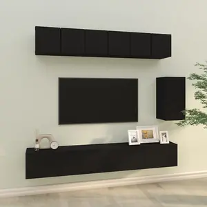 Berkfield 6 Piece TV Cabinet Set Black Engineered Wood