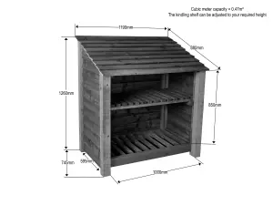 Wooden log store with kindling shelf W-119cm, H-126cm, D-88cm - natural (light green) finish