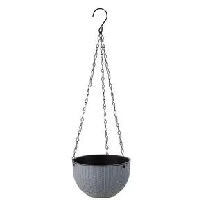 3Pcs Grey Decorative Hanging Round Plastic Plant Pot Set with Drainage Holes and Chains