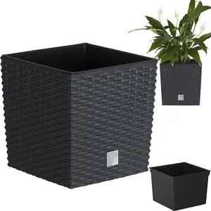 Plant Flower Pot Square Rattan Planter Inner Pot Garden Patio Home Large Anthracite 21L