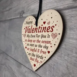 Red Ocean Valentines Gift For Him Her Boyfriend Girlfriend Husband Wife Wooden Heart Keepsake Plaque