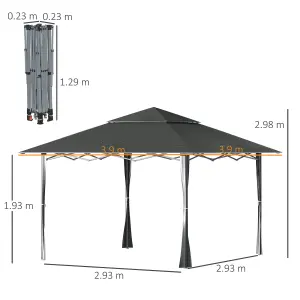 Outsunny 4 x 4m Outdoor Pop-Up Canopy Tent Gazebo Adjustable Legs Bag Grey