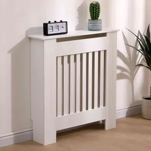 Oypla Small White Wooden Slatted Grill Radiator Cover MDF Cabinet