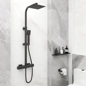 SKY Bathroom Matt Black Thermostatic Mixer Shower Set Square Twin Head Exposed Valve