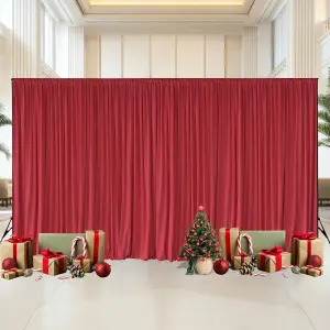 Red Velvet Backdrop Curtain Wrinkle-Free Polyester Fabric Background with Drapes, 3x6 Metres