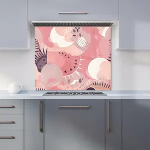 Abstract Pink White Premium Glass Kitchen Splashback W600mm x H750mm