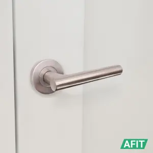 AFIT Door Handles Satin Nickel  - 1 Pair Satin Lever on Rose Round T-Bar Handles- Olvera Range