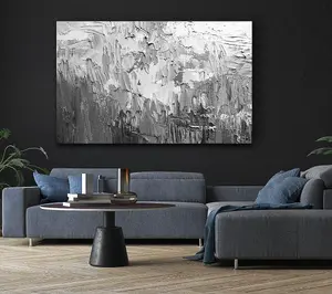 Black And White Acrylic Textures Canvas Print Wall Art - Medium 20 x 32 Inches