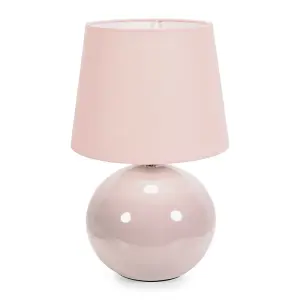 ValueLights Bosco Stone Natural Ceramic Table Lamp with Pink Tapered Shade - LED Bulb Included