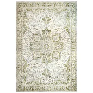 Green Traditional Floral Medallion Bedroom Living Area Rug 160x230cm