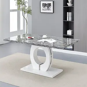 Furniture In Fashion Halo Melange Marble Effect Dining Table 6 Symphony Grey Chairs