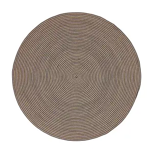 Homescapes Linen and Black Handmade Woven Spiral Braided Rug, 120 cm Round