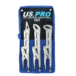 3pc Extra Long Nose 12" Adjustable Locking Pliers Mole Grips Straight 45 90