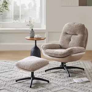 Light Brown Chenille Lounge Chair with Footstool for Bedroom