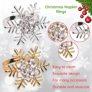 Snowflakes Design Napkin Holder Rings Serviettes Buckles for Christmas Table Décor, Silver, 4pcs