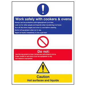 Work Safely Cookers & Ovens Sign - Adhesive Vinyl - 200x300mm (x3)