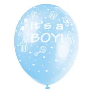 Unique Party Its A Boy/Its A Girl Latex Balloons (Pack Of 5) Blue/White (Five Packs (25 balloons))