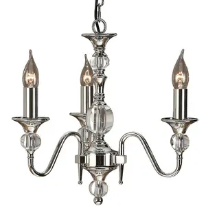 Diana Ceiling Pendant Chandelier Bright Nickel & K9 Crystal Curved 3 Lamp Light