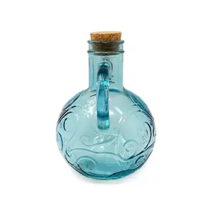 Recycled Glass Ice Blue/Clear Swirl Kitchen Dining Oil Drizzler 400ml (H) 13cm