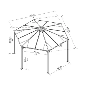 Palram - Canopia Monaco Grey Hexagonal Gazebo, (W)4.5m (D)3.9m - Assembly required