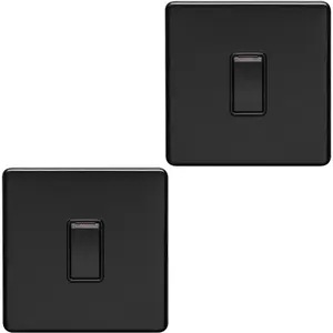 2 PACK 1 Gang 20A Single Light Switch SCREWLESS MATT BLACK 2 Way Slim Rocker