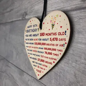 Red Ocean 15th Birthday Gift For Daughter Son 15th Birthday Facts Wooden Heart Keepsake Gift