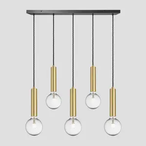 Industville Sleek Cylinder 5 Wire Cluster Lights, Brass