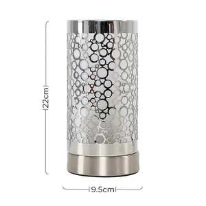 ValueLights Cadena Modern Brushed Chrome Touch Dimmer Bedside Table Lamp with Silver Chain Design Shade