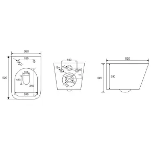 Black Square Hidden Fixation Rimless Wall Hung Toilet Pan & GROHE 1.13m Concealed WC Cistern Frame